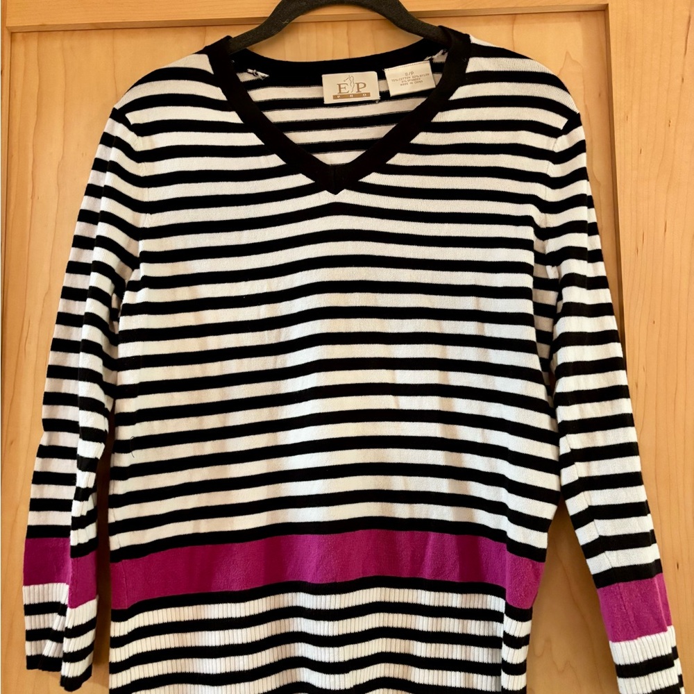 EP Pro Black and White Striped Top with Pink Detail